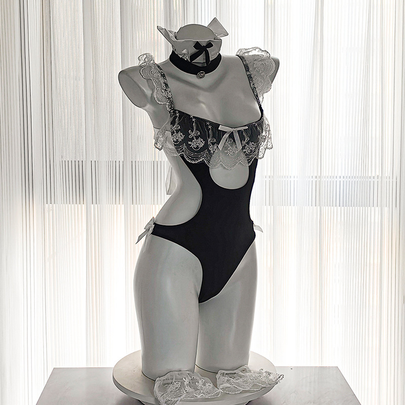 메이드 룩 란제리 파자마 점프슈트 유니폼 섹시 포인트 세트 유혹