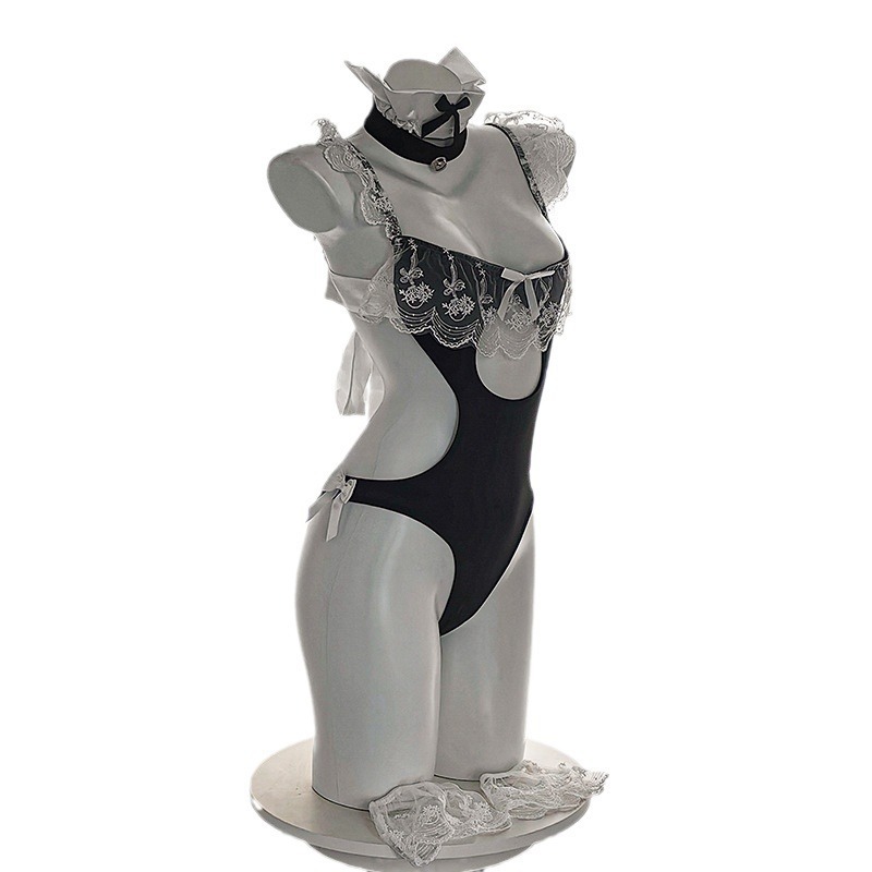 메이드 룩 란제리 파자마 점프슈트 유니폼 섹시 포인트 세트 유혹