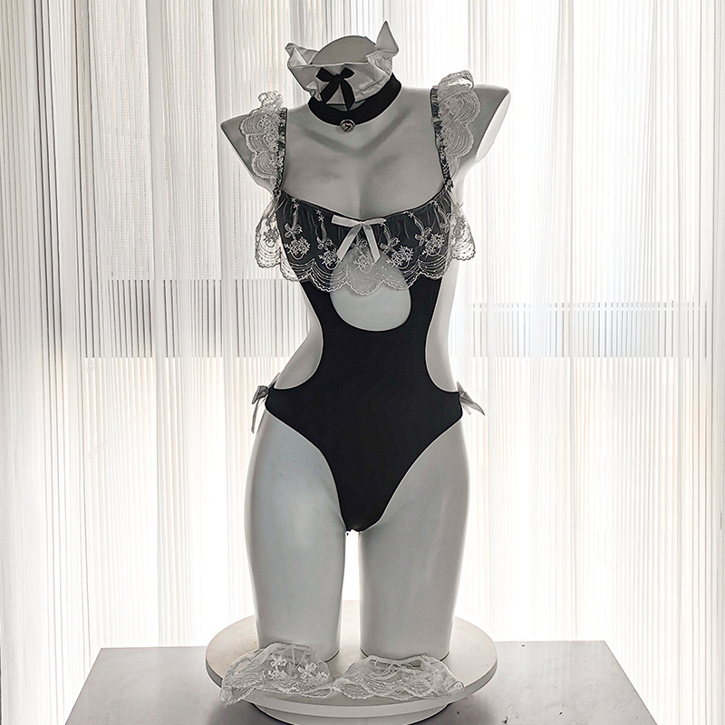 메이드 룩 란제리 파자마 점프슈트 유니폼 섹시 포인트 세트 유혹