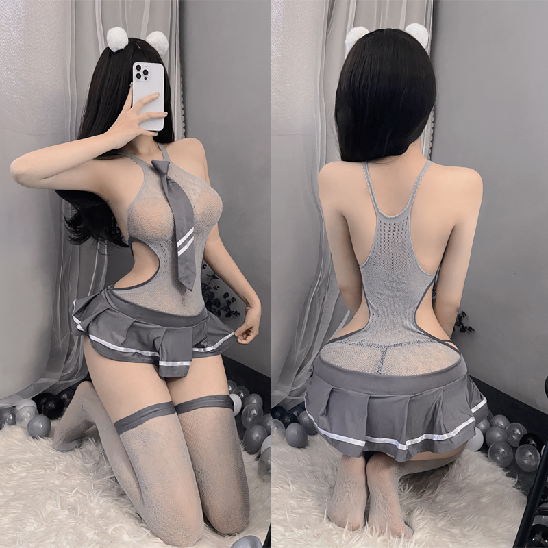 섹시 섹스 속옷 정장 학생복 jk 제복 벗지 않고 스타킹 유혹하는 점프슈트 망사
