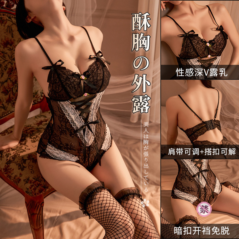 섹시한 속옷의 여성 섹시 점프슈트 순수한 느낌의 탱크탑 잠옷 등이 드러나는 시스루 유니폼