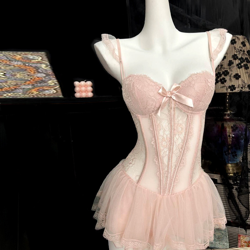 섹시 란제리 섹시한 레이스가 달린 여성 가슴 깔개 잠옷 스타일의 끈이 달린 홈 유니폼