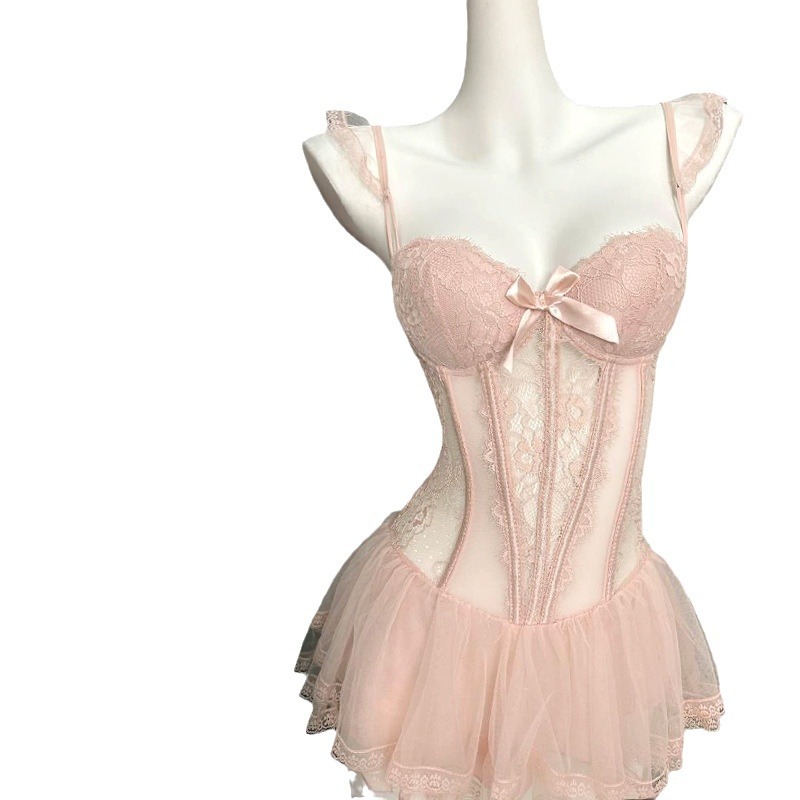 섹시 란제리 섹시한 레이스가 달린 여성 가슴 깔개 잠옷 스타일의 끈이 달린 홈 유니폼
