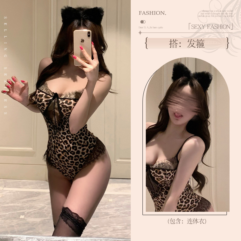 섹시한 속옷, 여성복 순수하고 싶은 호피무늬 유혹의 작은 가슴이 커 보이는 무드, 감성 취미의 유니폼