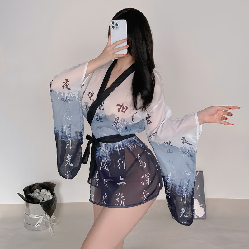 정취 내의 잠옷 일본식 기모노 정복 세트 정취 용품 고풍 중국식 목욕가운 대 사이즈