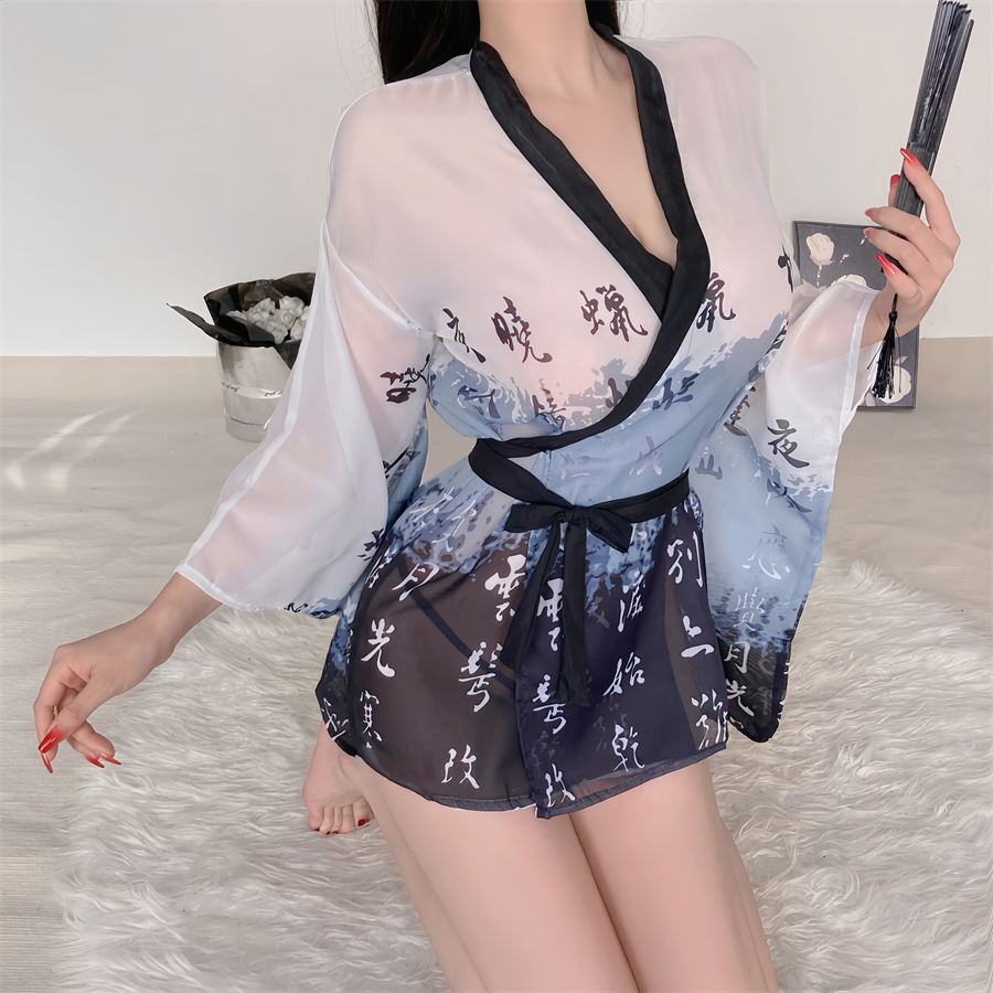 정취 내의 잠옷 일본식 기모노 정복 세트 정취 용품 고풍 중국식 목욕가운 대 사이즈
