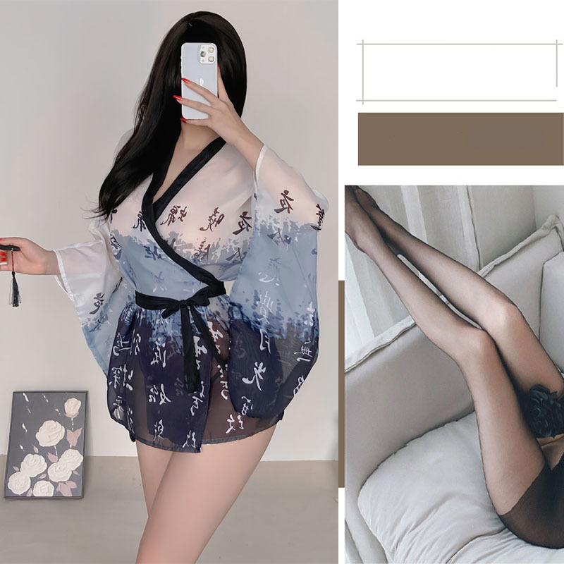 정취 내의 잠옷 일본식 기모노 정복 세트 정취 용품 고풍 중국식 목욕가운 대 사이즈
