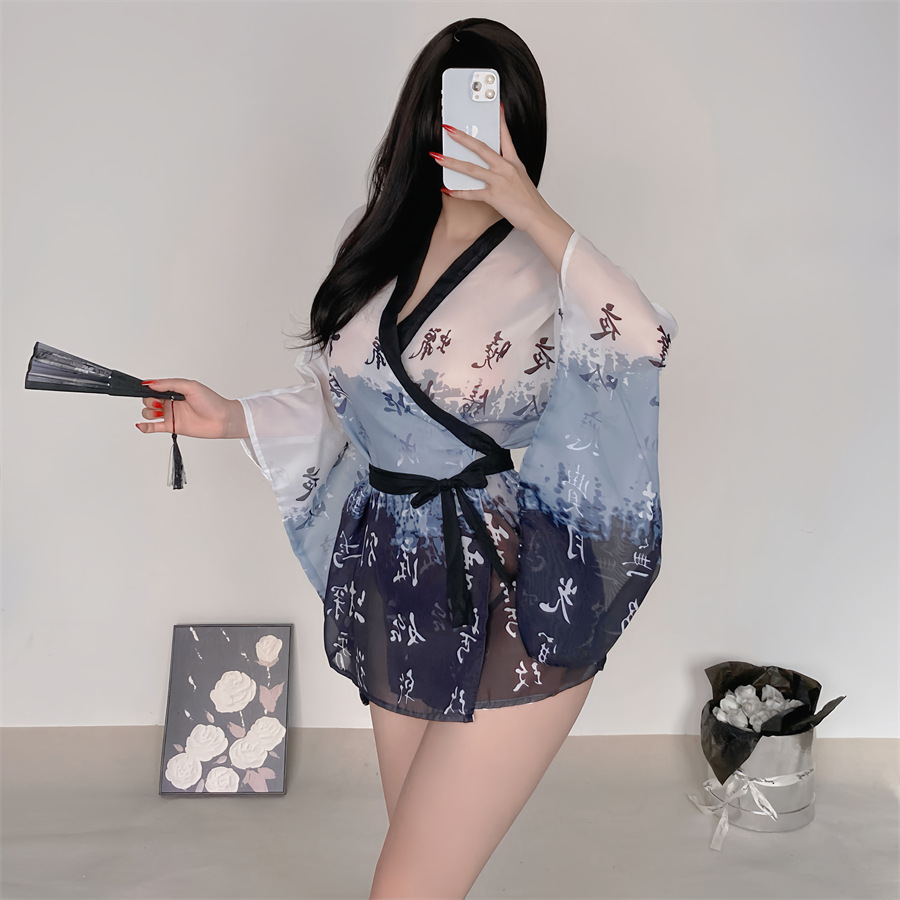 정취 내의 잠옷 일본식 기모노 정복 세트 정취 용품 고풍 중국식 목욕가운 대 사이즈