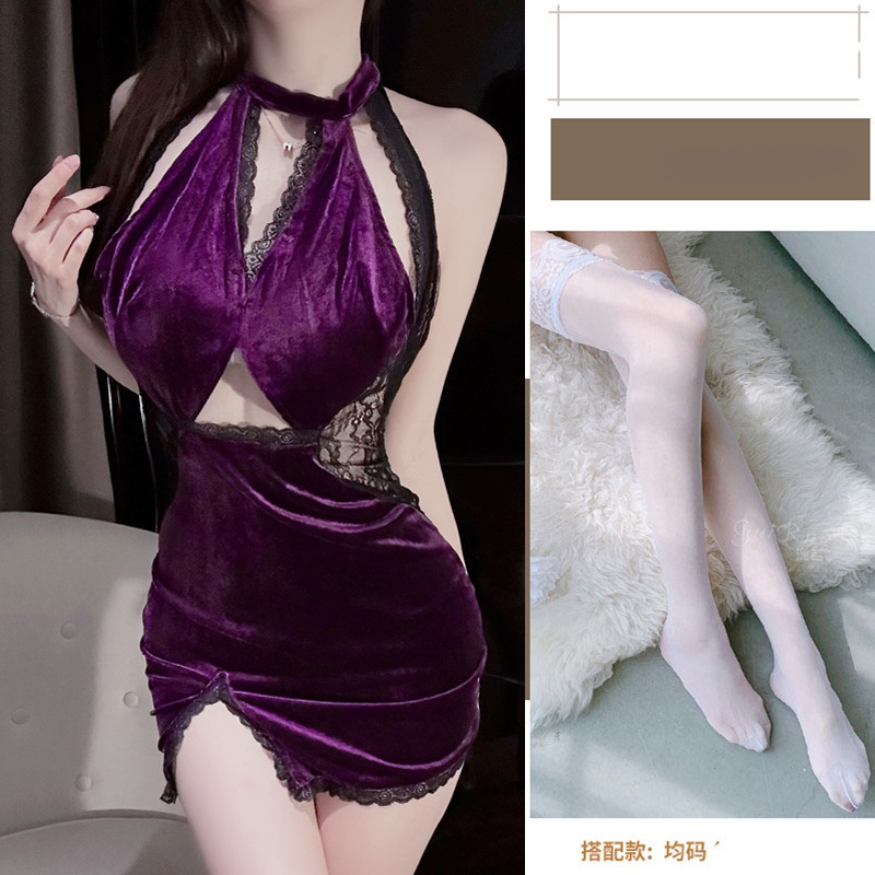 나이트 클럽 제복 홀터넥 잠옷을 유혹하기 위해 옷을 벗지 마세요