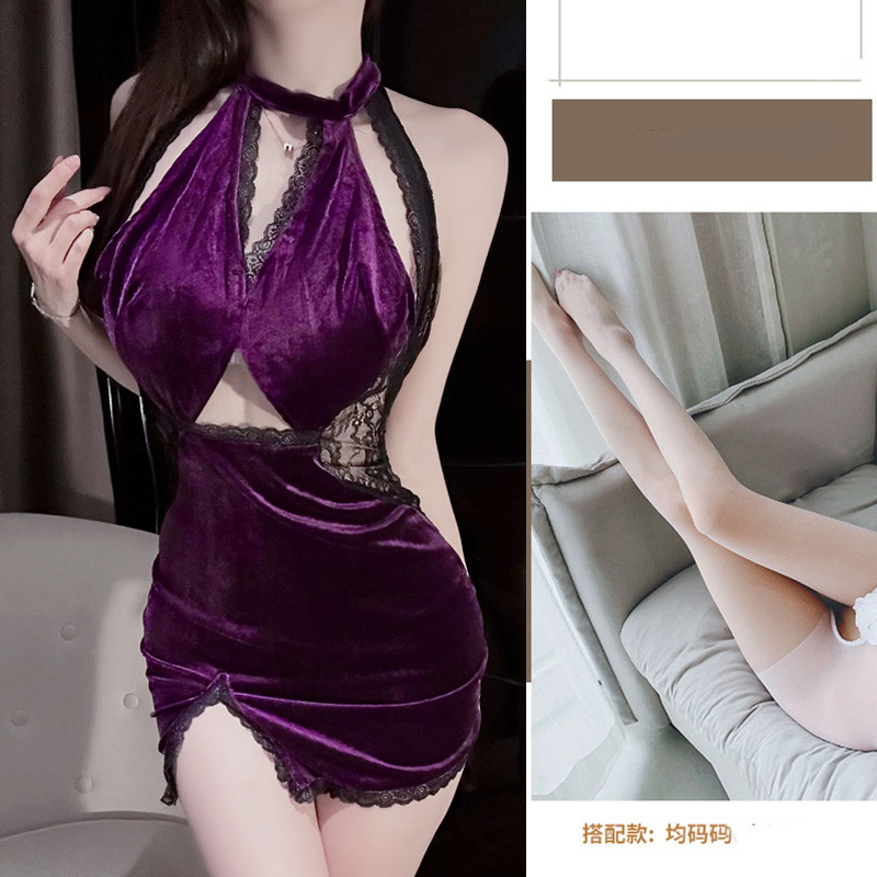 나이트 클럽 제복 홀터넥 잠옷을 유혹하기 위해 옷을 벗지 마세요