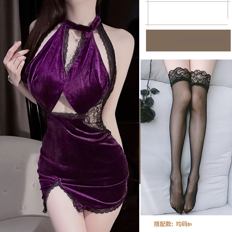 나이트 클럽 제복 홀터넥 잠옷을 유혹하기 위해 옷을 벗지 마세요