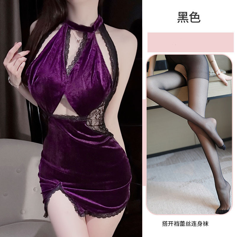 나이트 클럽 제복 홀터넥 잠옷을 유혹하기 위해 옷을 벗지 마세요