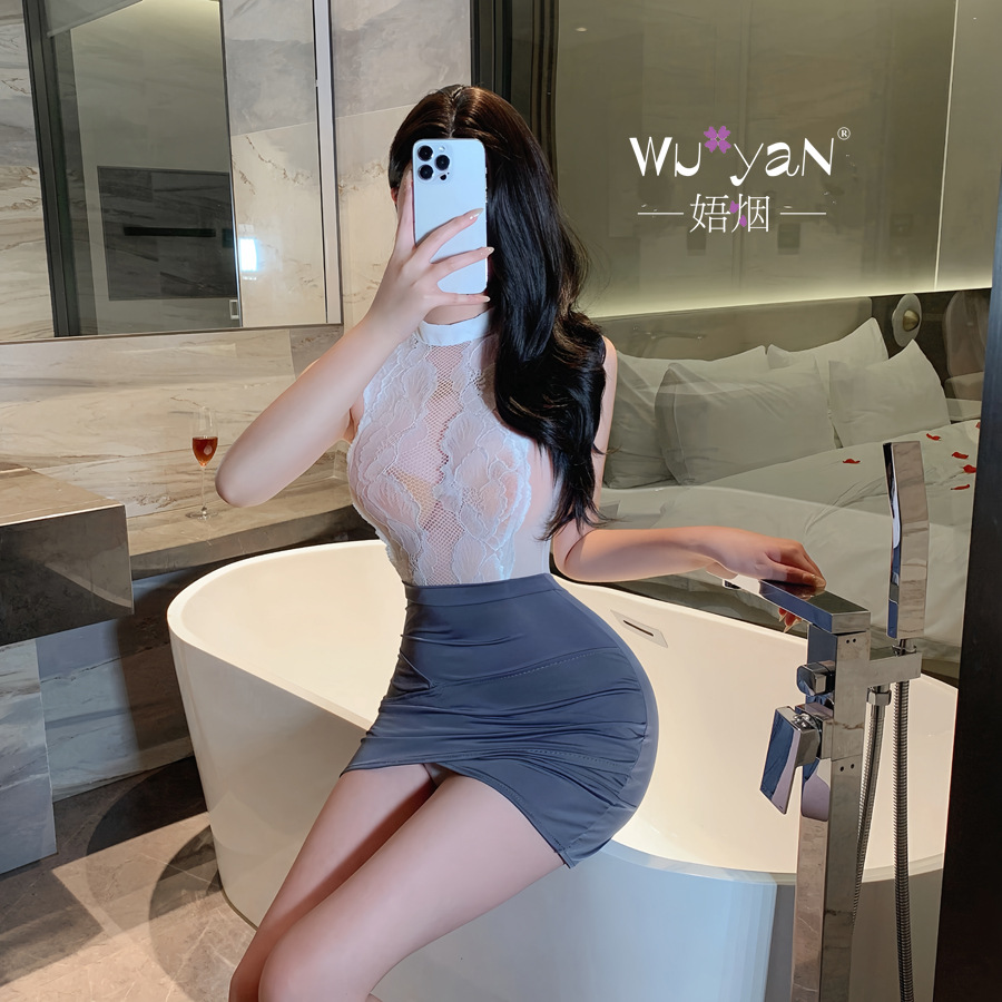 섹시한 속옷 순 비서룩에 힙 스커트를 감싸는 시스루 레이스 유니폼 탈탈 유혹의 유니폼 세트