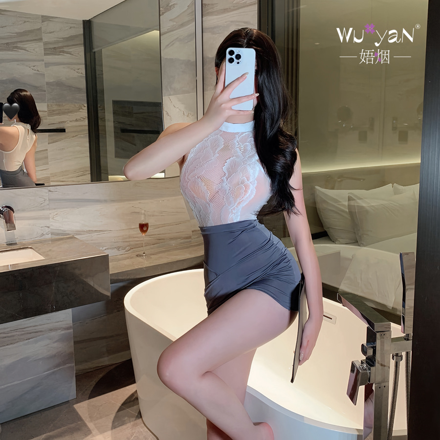 섹시한 속옷 순 비서룩에 힙 스커트를 감싸는 시스루 레이스 유니폼 탈탈 유혹의 유니폼 세트