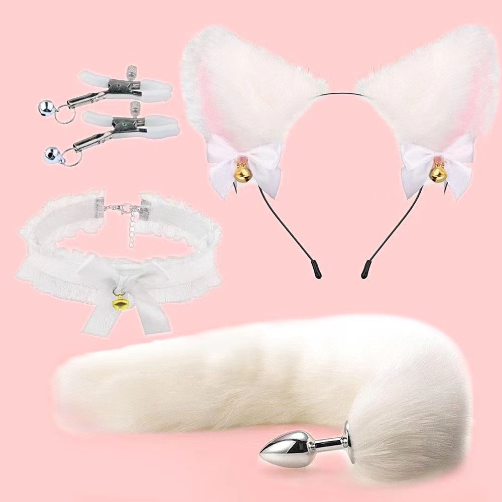 취미 도구 항문 마개 여우 뒷면 꼬리 목걸이 성인 성애 용품 고양이 머리띠 sm 뒷면 세트