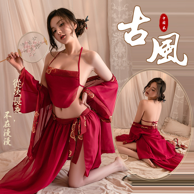 섹시 란제리 고풍스러운 뱃주머니 유혹 섹시 컨트리 룩 한복 유니폼 섹시 파자마 세트