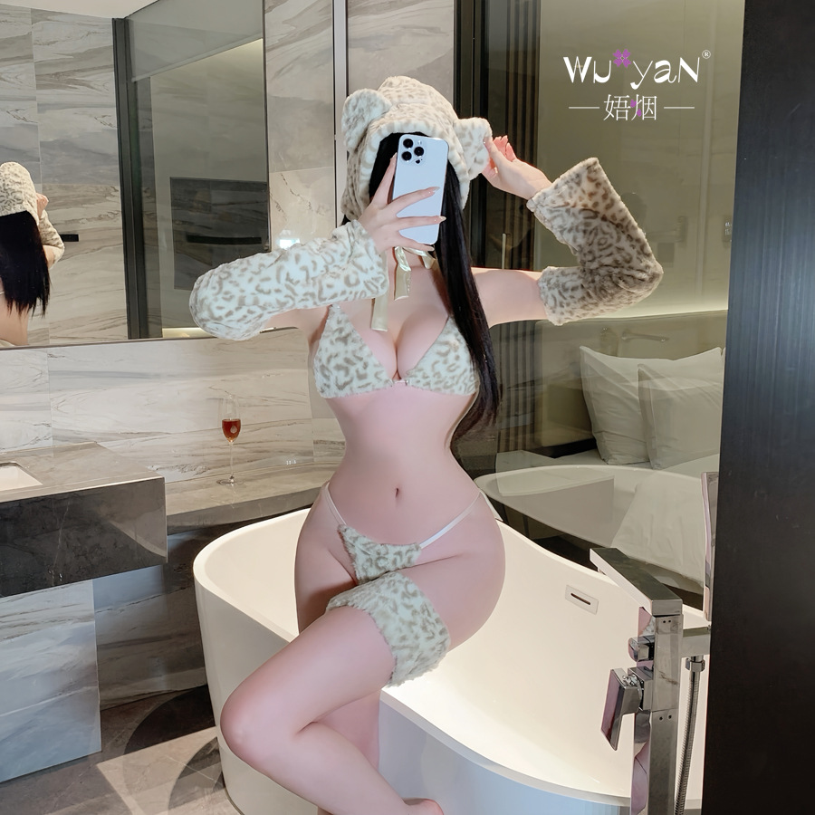 섹시 란제리 순 유혹 세트 침대 위에 qqny 호피 섹시 파자마 크리스마스 유니폼