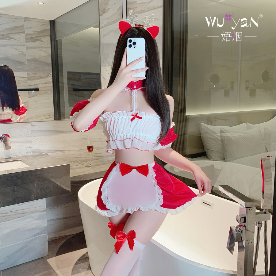 섹시한 란제리 섹시 온침대 산타 하녀 튜브탑 매혹적인 블라우스 제복