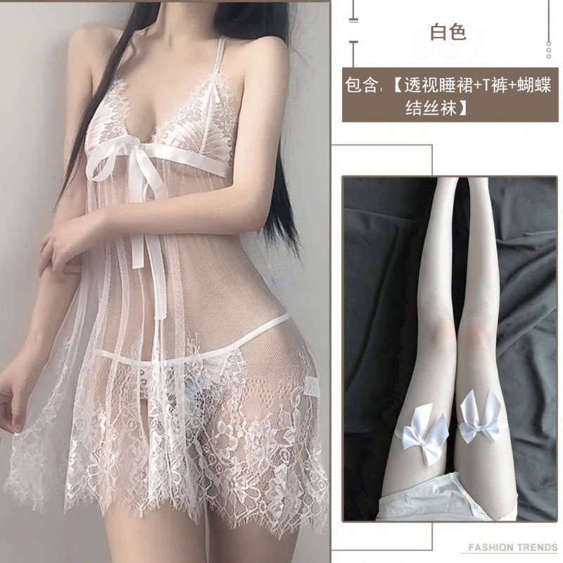 섹시 섹시 란제리 유니폼 매혹적인 레이스의 시스루 망사 슬립 수트