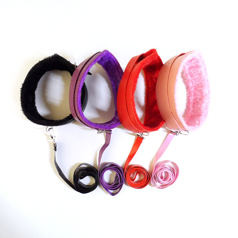 情趣 性用品 sm 毛绒 皮革 项圈 脖套 牵引 束缚 另类 男女用 调教 成人玩具
