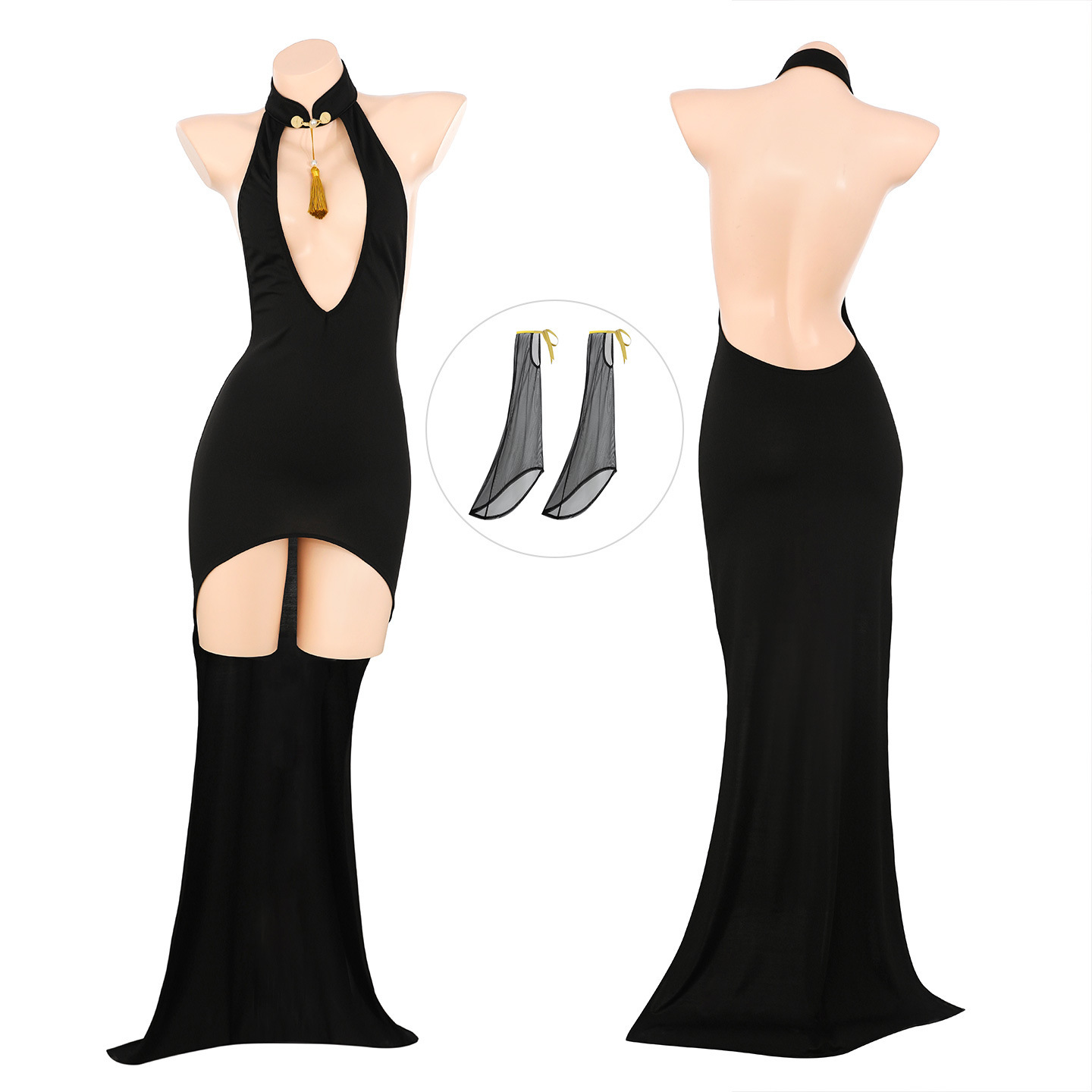 섹시한 속옷 가슴선이 드러난 치파오 롱스커트 섹시 섹시 섹시 잠옷 zy115