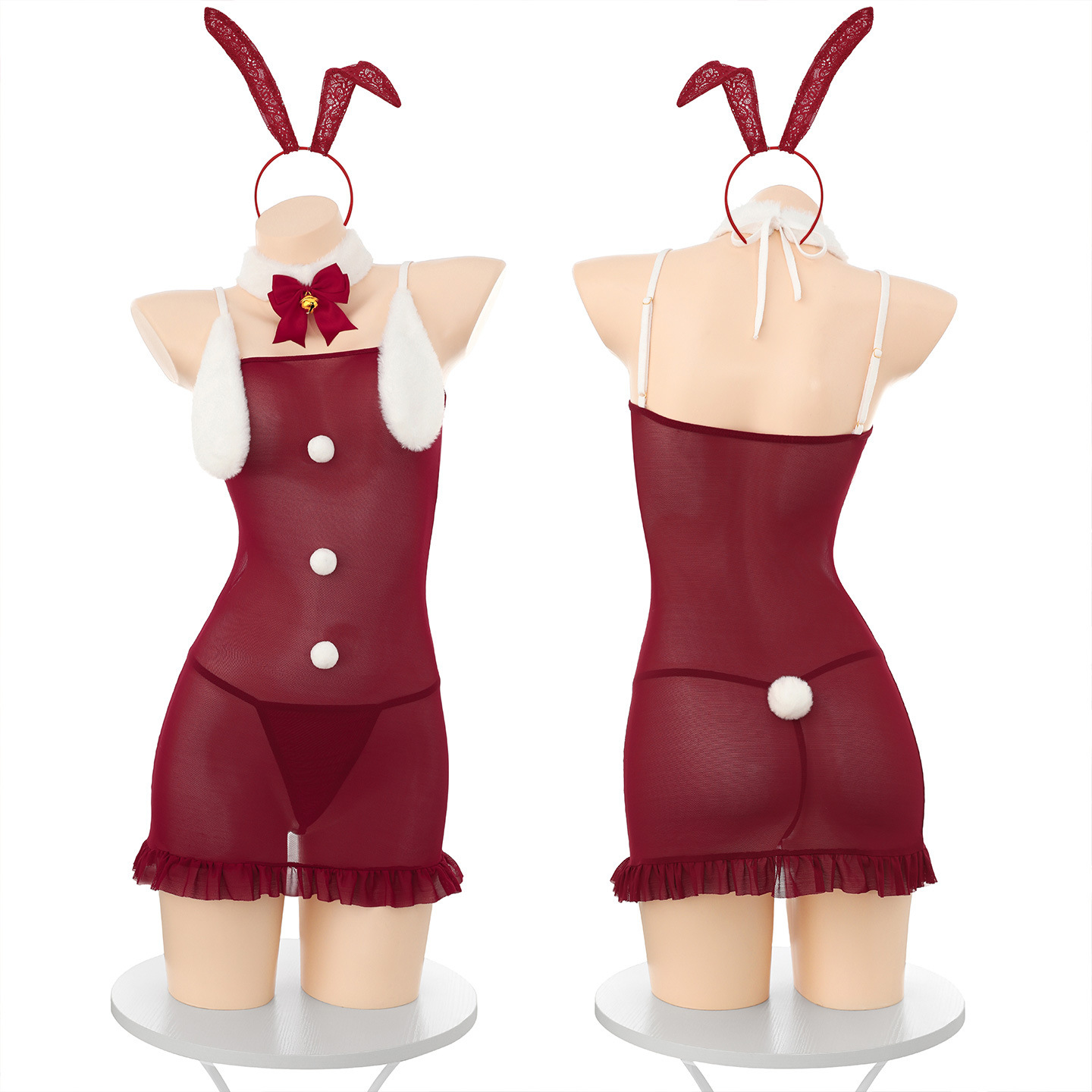 섹시 란제리 크리스마스 밀크 커버 토끼는 섹시하고 순수한 엉덩이를 감싸는 스커트로 섹시한 시스루 가슴을 드러내 유혹한다