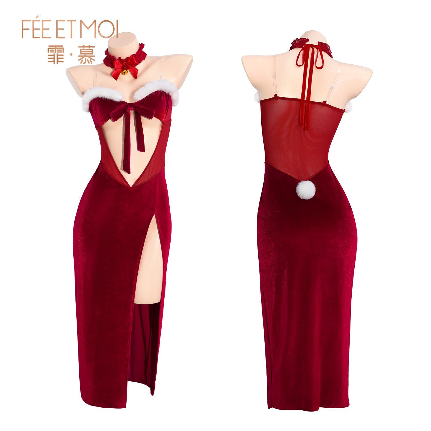 섹시 란제리 크리스마스 세트 섹시한 벨벳 정장 유니폼 잠옷