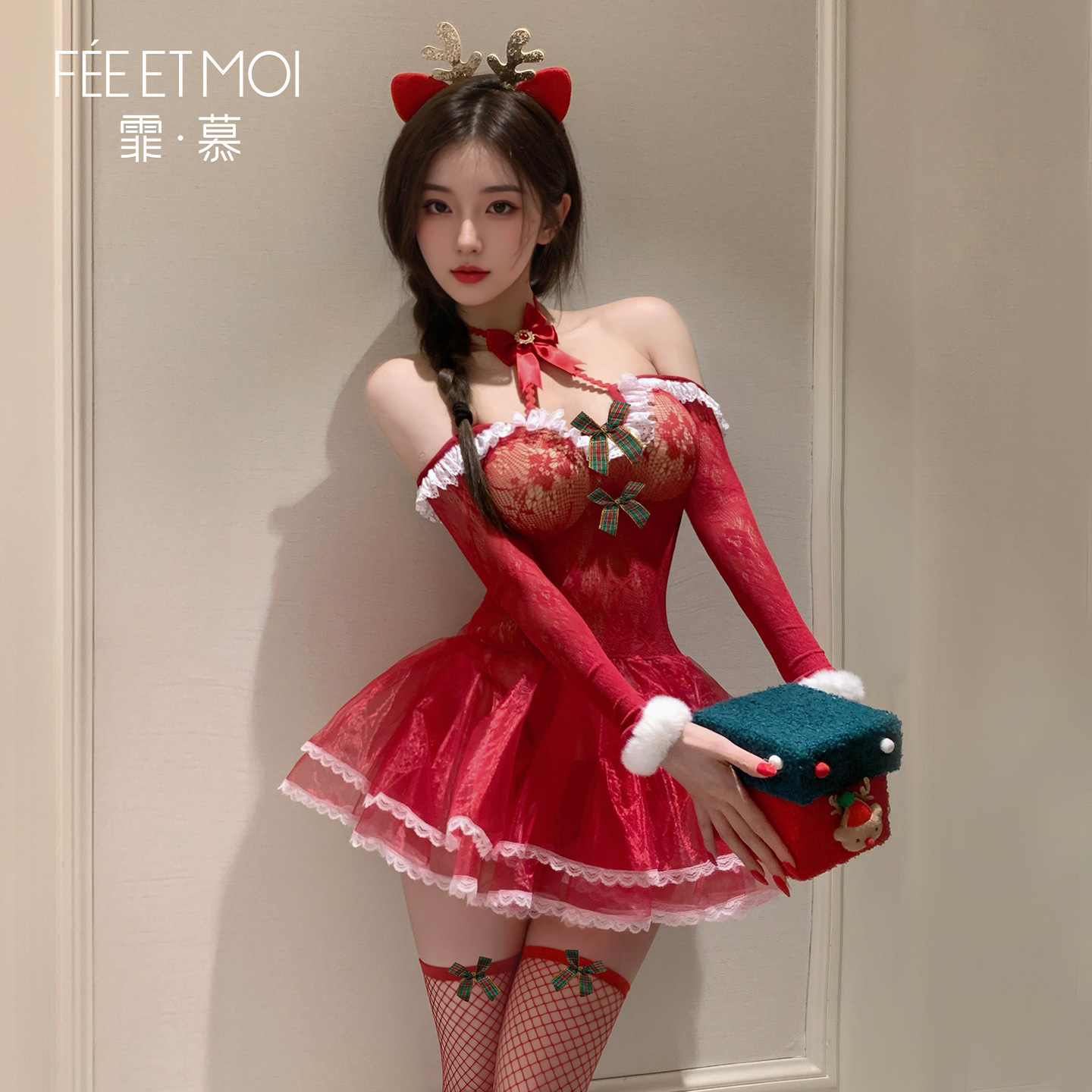 情趣内衣 圣诞 透视 可撕 网衣裙 制服 套装 性感 调情