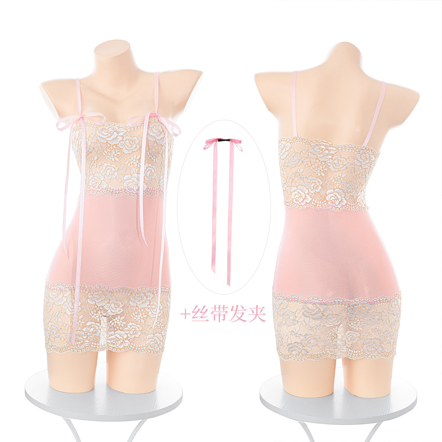 섹시 란제리 프린세스 시스루 파자마 섹시 레이스 디테일 슬리브 잠옷