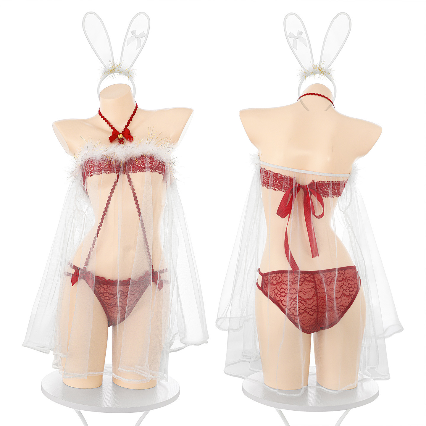 섹시 란제리 크리스마스 첫눈 시스루 토끼 정장 섹시한 가슴이 드러나는 점프슈트 잠옷