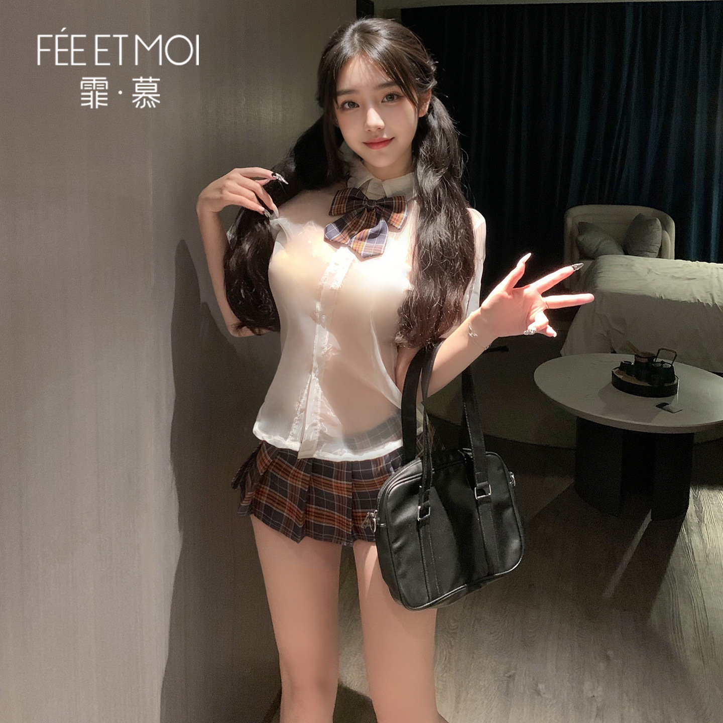 시스루 셔츠 체크 jk 정장 누드 히프 탈탈 유니폼 섹시한 속옷 유혹