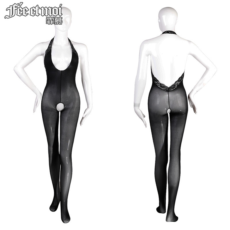 레이스 홀터 등이 드러나는 스타킹 섹시한 속옷 글래머 굵은 블랙 실크