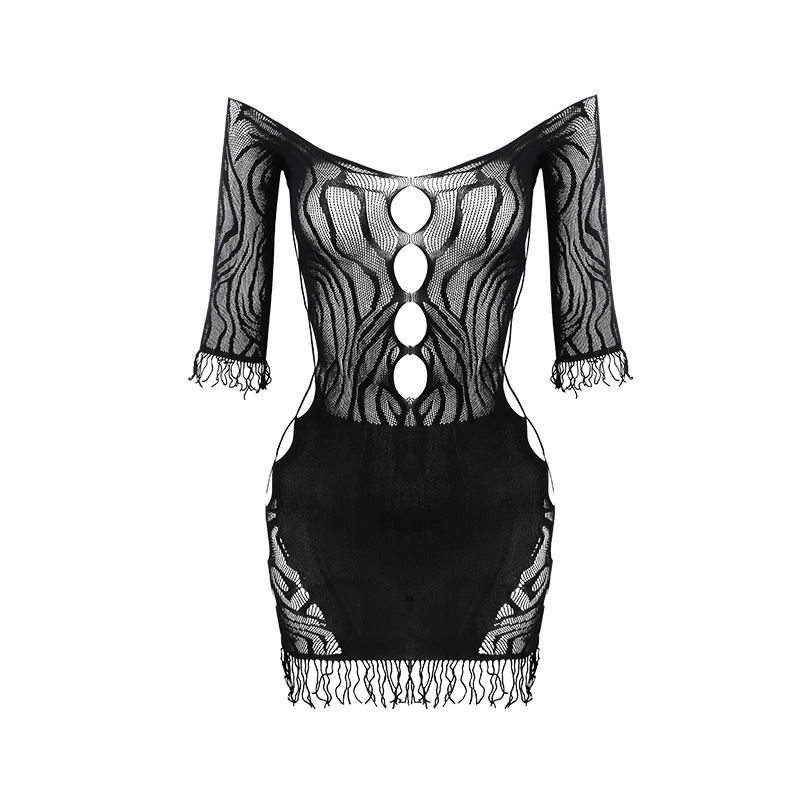 일자 숄더 자카드 펀칭 그물 섹시 언더웨어 원피스로 섹시하게 성인 유혹