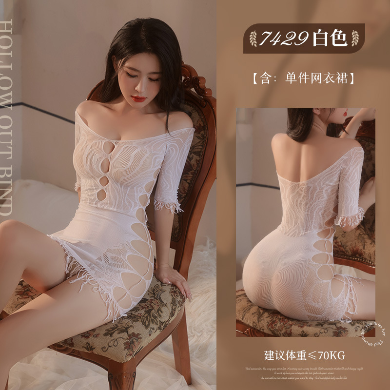 일자 숄더 자카드 펀칭 그물 섹시 언더웨어 원피스로 섹시하게 성인 유혹