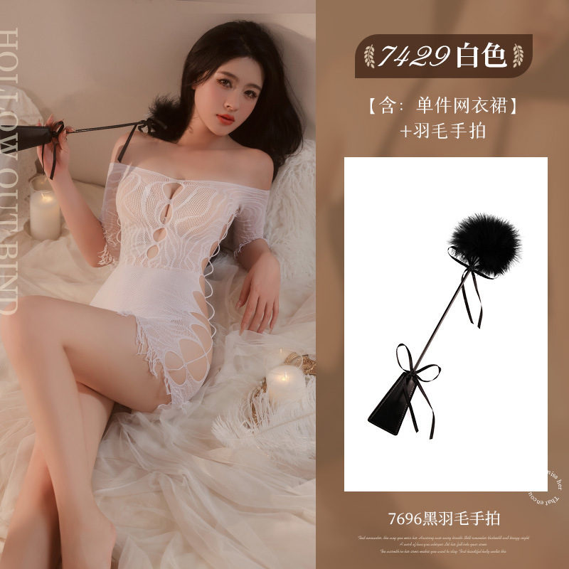 일자 숄더 자카드 펀칭 그물 섹시 언더웨어 원피스로 섹시하게 성인 유혹