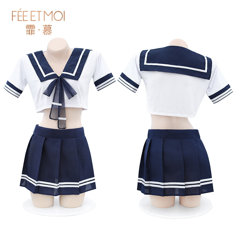 청순하게 허리를 드러낸 학생제복 섹시 란제리 섹시 세일러 미니스커트 세트 빅 사이즈