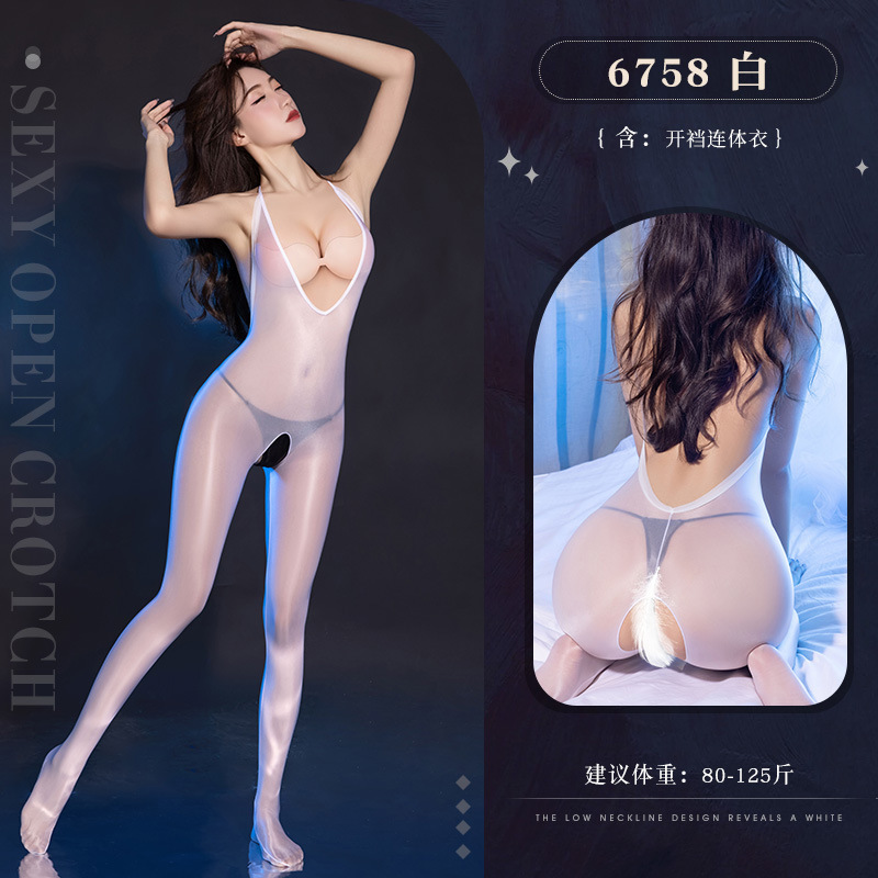 깊은 브이 슬림한 유광 오픈 가랑이 점프슈트 섹시한 속옷 섹시한 유니폼 유혹