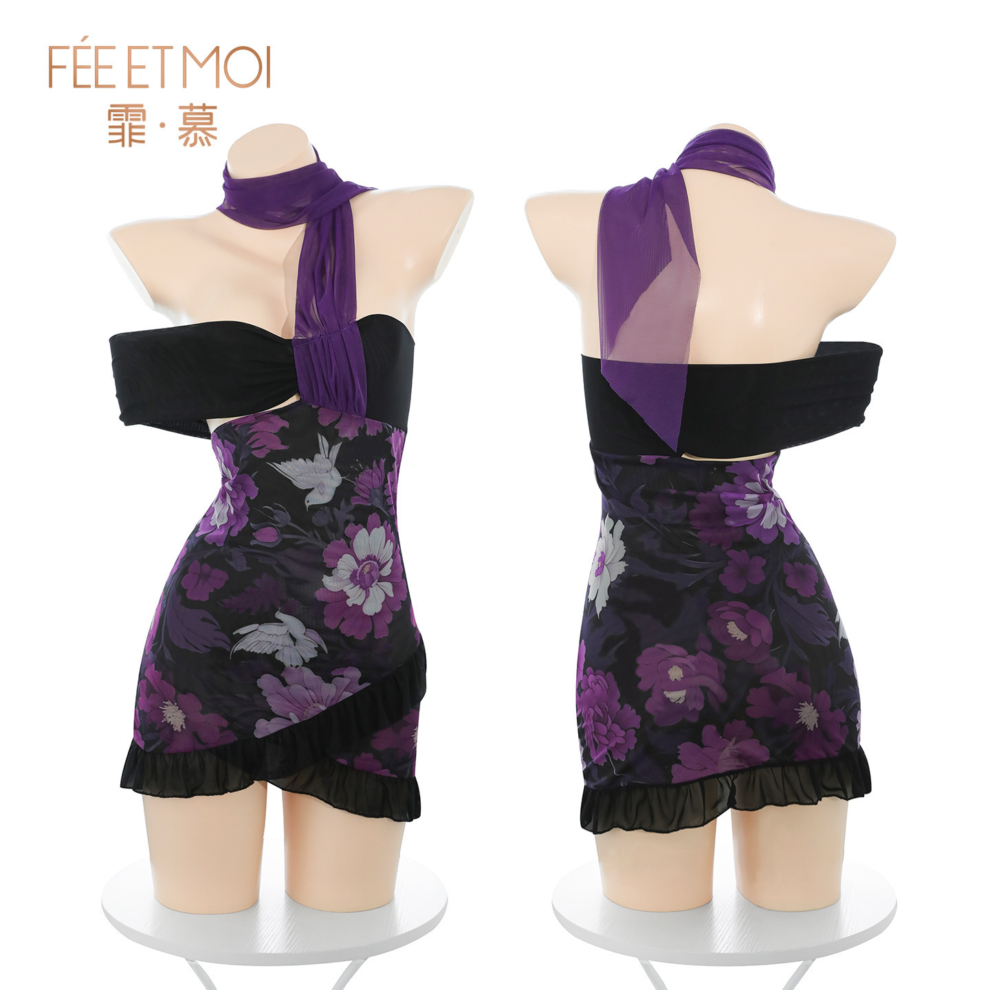 왕훙 열기 꽃피는 원피스에 가슴을 드러내고 희롱적인 취향 시스루 유혹 섹시한 속옷 zy31