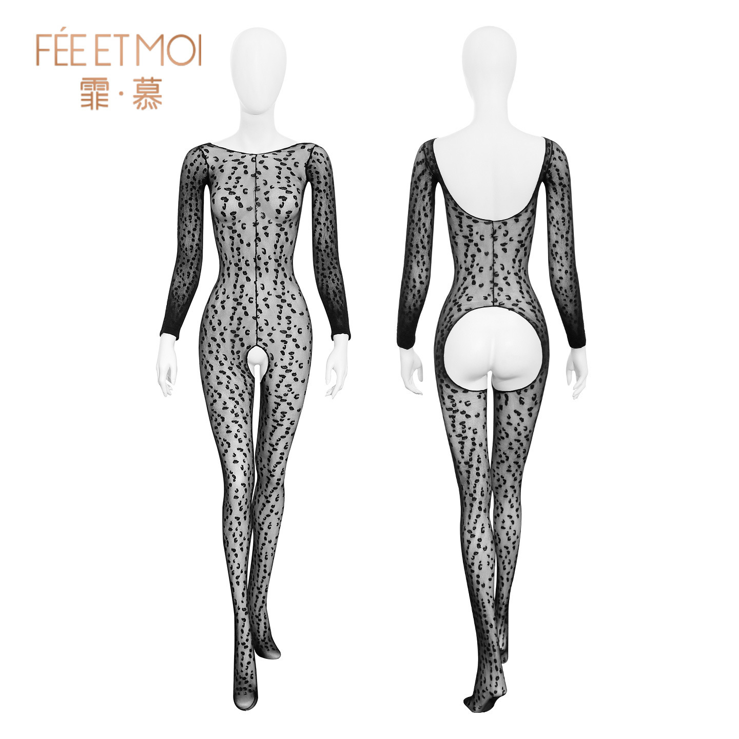 호피 무늬 히프 오픈 밑단핏 스타킹 격정 블랙 실크로 스타일링 속옷