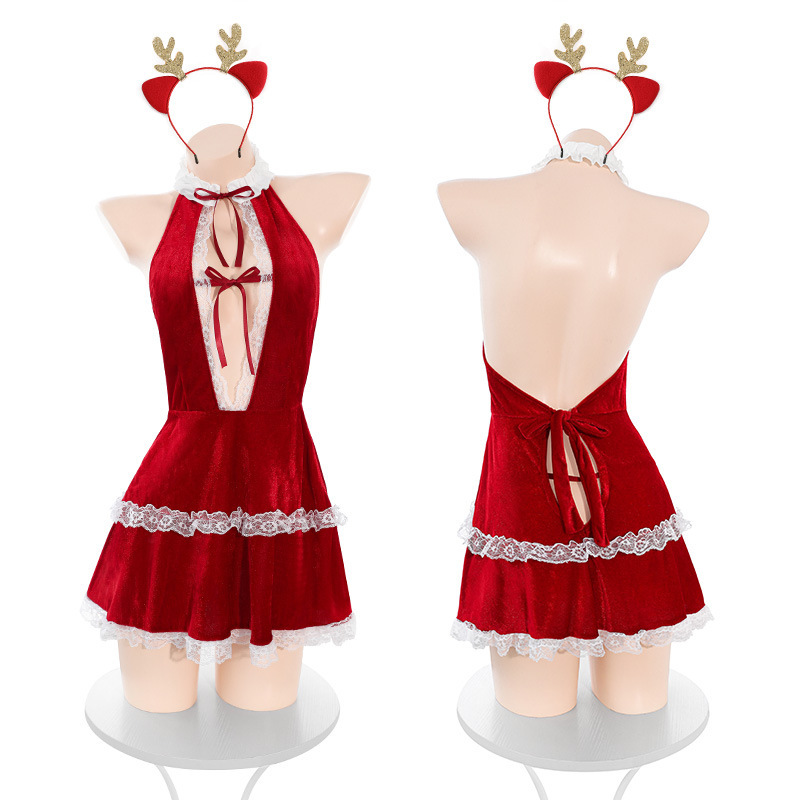 섹시한 속옷크리스마스 브이 가슴이 드러나는 원피스 섹시하고 히프가 살짝 드러나는 스타일링