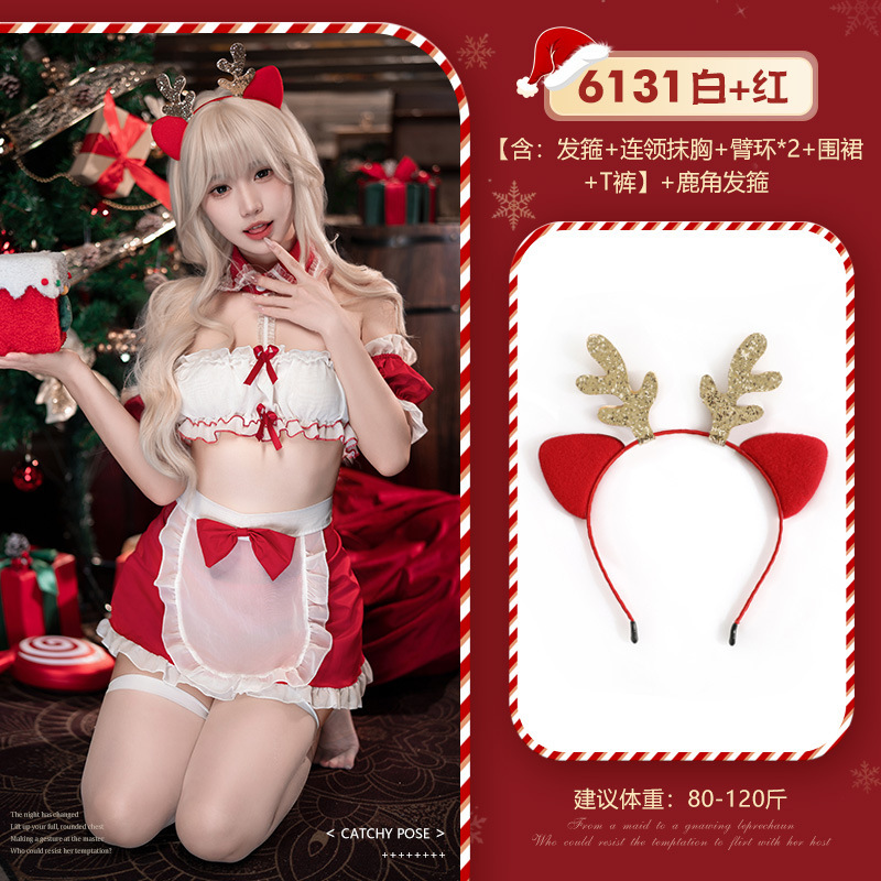 크리스마스용 란제리 크리스마스 침대에서 하녀의 엉덩이가 드러나는 튜브탑 섹시한 추근덕거림 제복