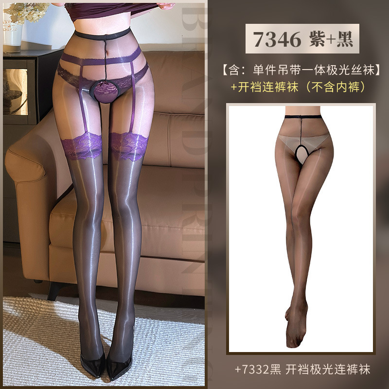 슬립 일체형 오로라 스타킹 블랙 실크로 7346 섹시 란제리를 착용해 섹시한 유혹을 유혹한다