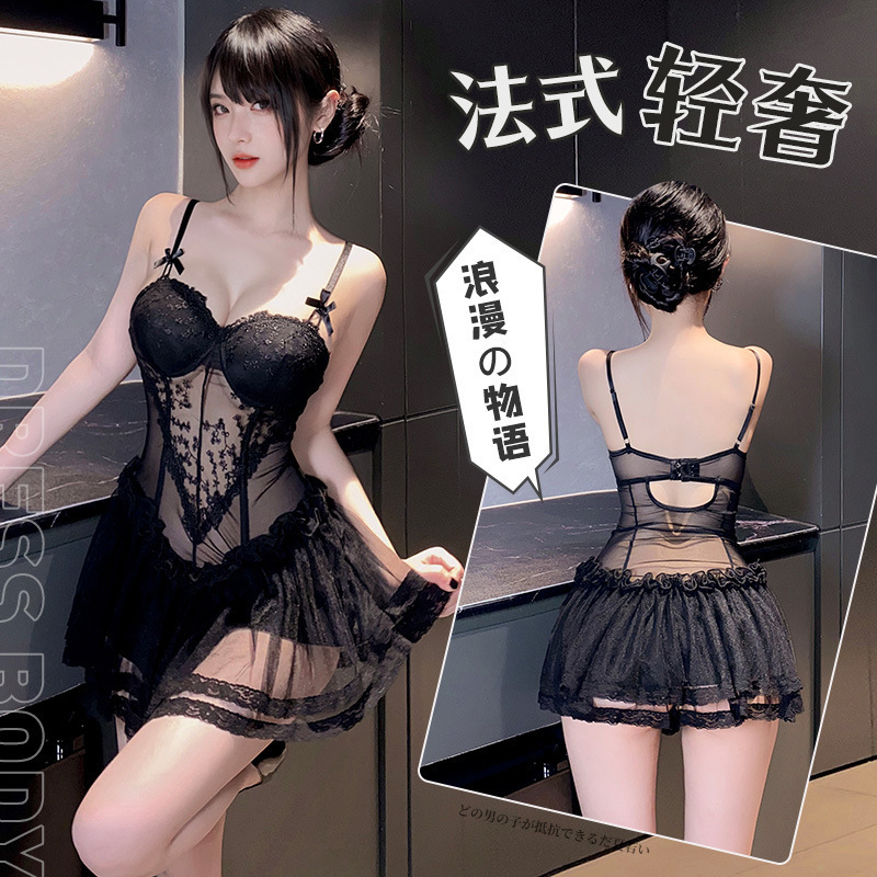 레이스 와이어 코르셋 베스트 스커트 섹시 언더웨어 룩 세트