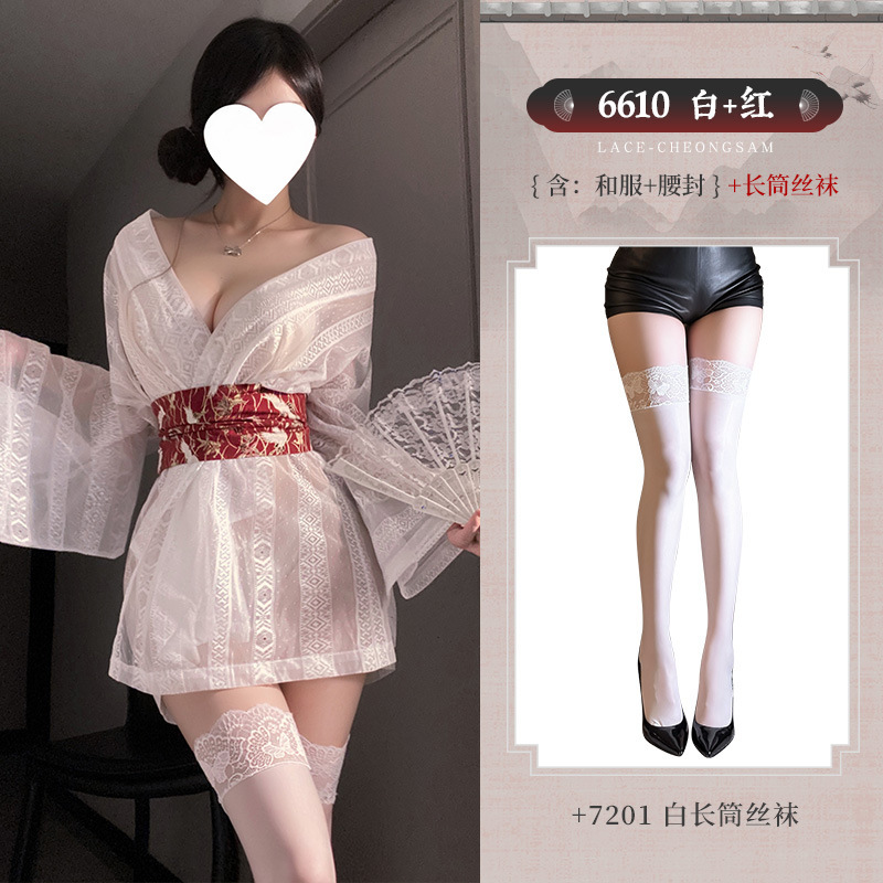 섹시한 속옷 가슴 드러나는 기모노 세트 섹시 시스루 잠옷의 유혹