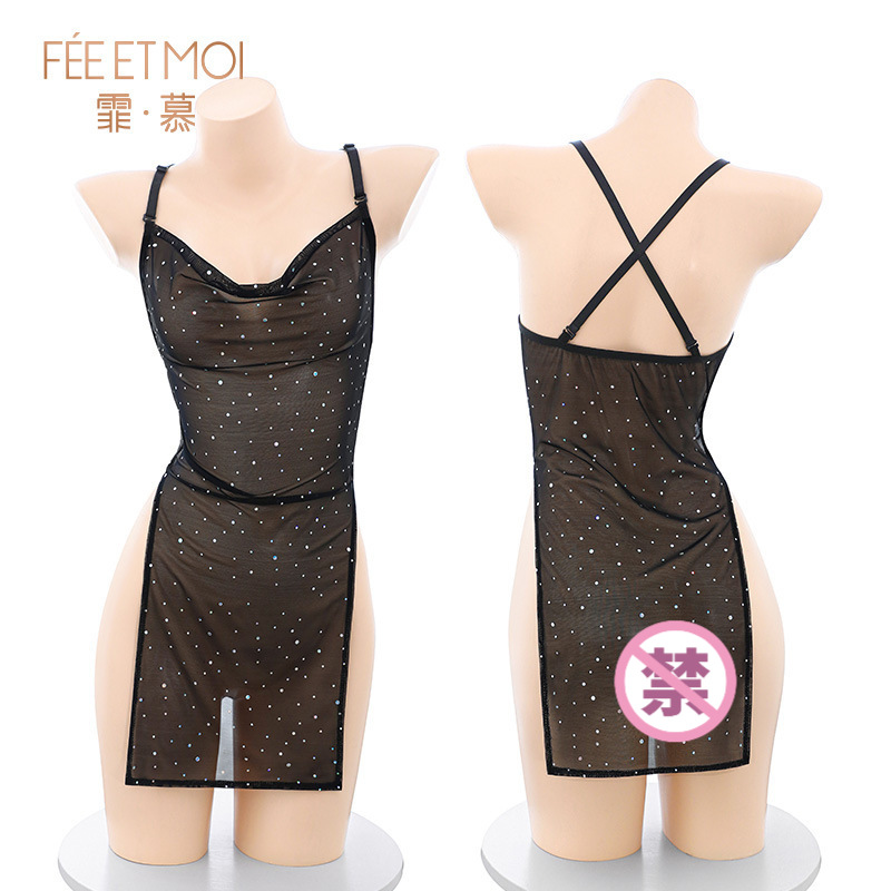 스팽글 브래지어 시스루 슬리퍼 스커트 섹시한 누드 엉덩이 제복 섹시한 속옷을 유혹합니다