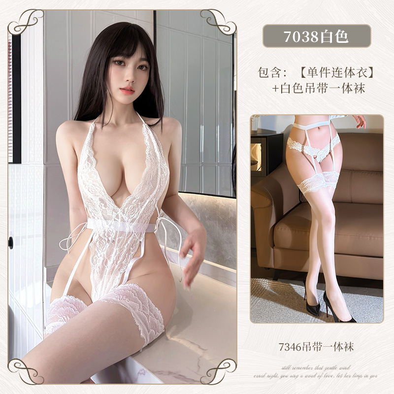 섹시한 레이스 점프슈트 잠옷 속이 훤히 비치는 섹시한 속옷 벗기