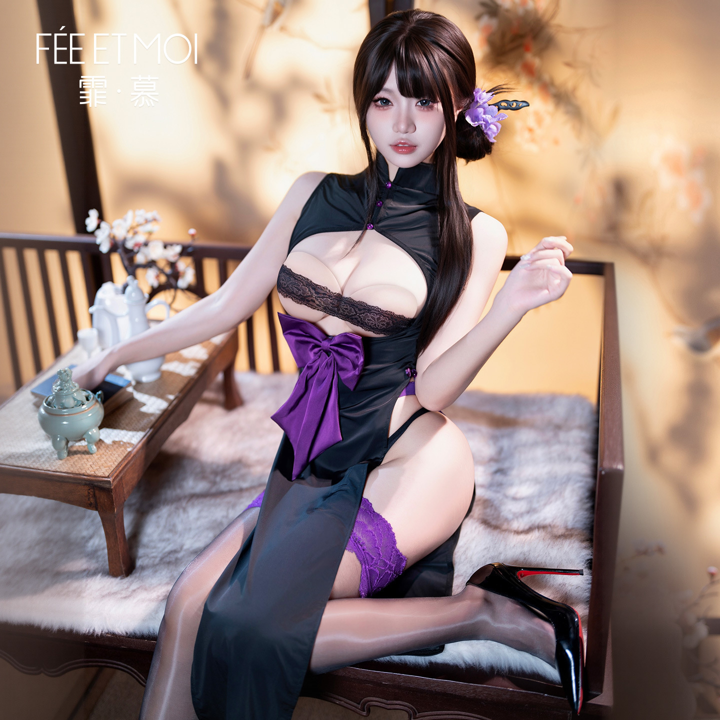 风情 高开衩 露臀 两穿 复古 旗袍 调情 露胸 诱惑 免脱 情趣内衣