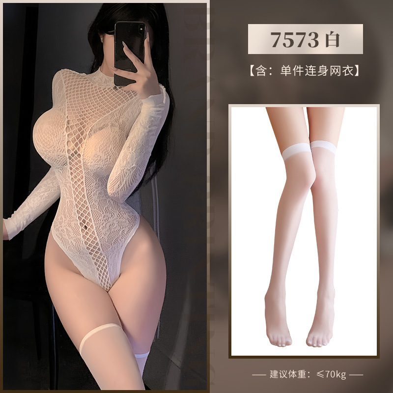 메시 자카드로 찢을 수 있는 긴팔 스타킹 세트 섹시한 속옷 섹시하고 순수한 펀칭