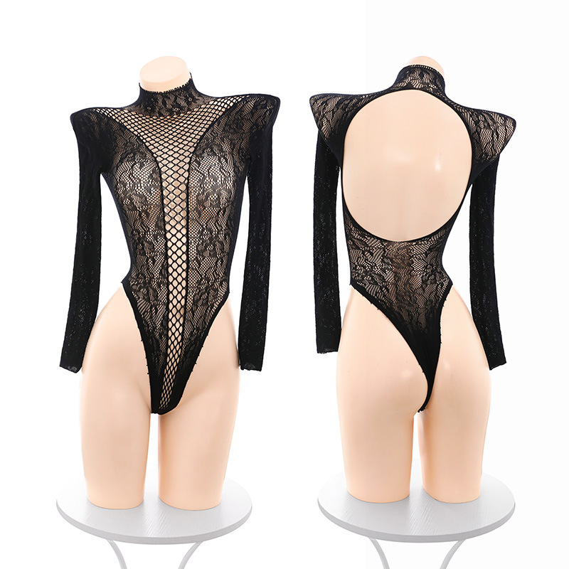 메시 자카드로 찢을 수 있는 긴팔 스타킹 세트 섹시한 속옷 섹시하고 순수한 펀칭