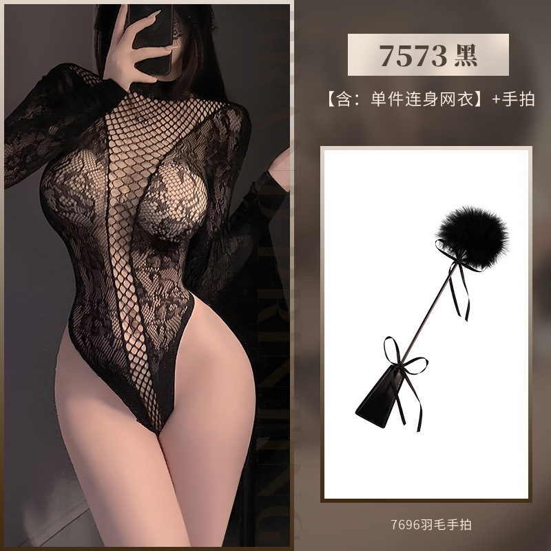 메시 자카드로 찢을 수 있는 긴팔 스타킹 세트 섹시한 속옷 섹시하고 순수한 펀칭